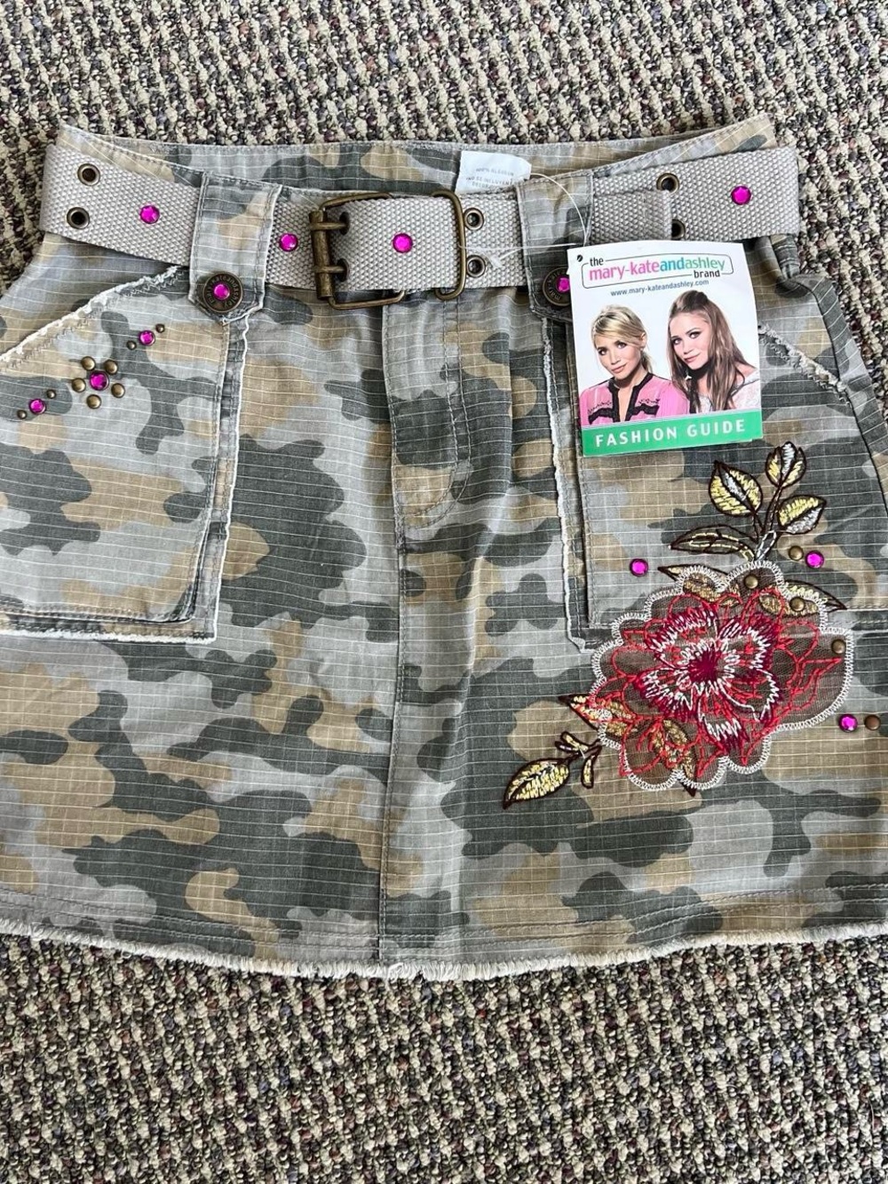 NWT Y2k Camouflage rhinestone Embroidered Mini Skirt Mary Kate & Ashley